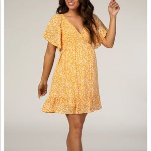 Yellow Floral Smocked Ruffle Maternity Dress